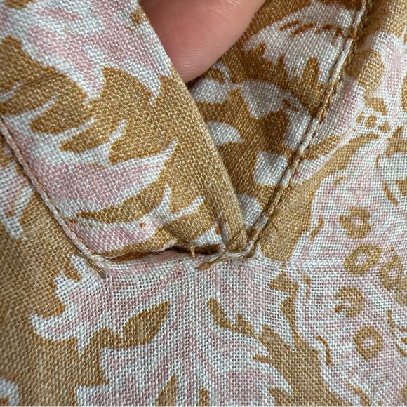 Roller Rabbit - Tan & Pink Floral Paisley Ruffle Mini Linen Dress - Medium - Picture 8 of 11